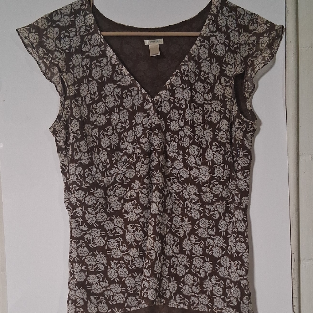 Old Navy Floral V-Neck Blouse - Brown and Cream